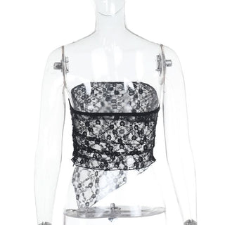 Irregular lace see through solid tube top
