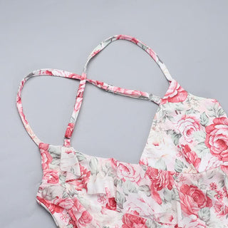 Cross back v neck slit ruffle flower print maxi dress