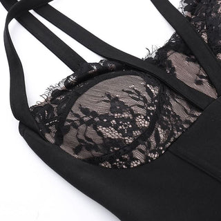 Slit zip-up lace ruched halter backless midi dress