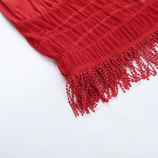 Ruffle ruched mesh tassels solid cami pant set