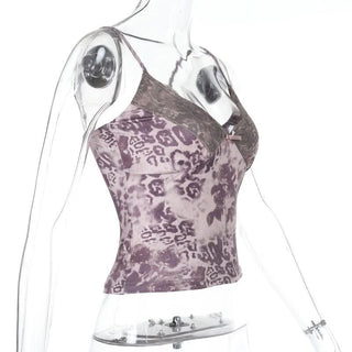 Lace hem v neck bowknot print cami top