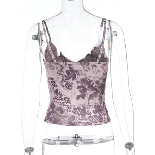 Lace hem v neck bowknot print cami top