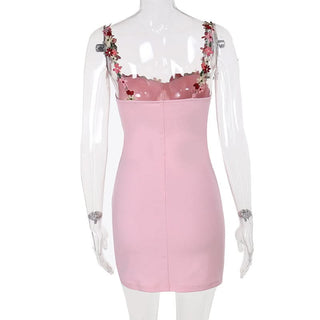 Self tie flower applique square neck cami mini dress