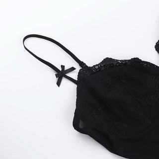 Bowknot v neck lace hem slit cami mini dress