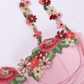 Self tie flower applique square neck cami mini dress