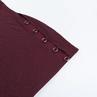 Cowl neck hollow out o ring metal chain cami cut out mini dress