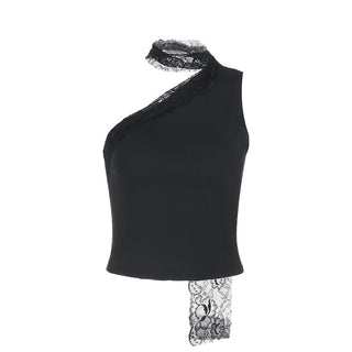 Irregular one shoulder lace solid top