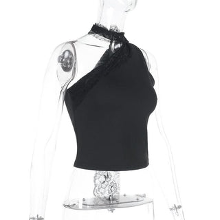 Irregular one shoulder lace solid top