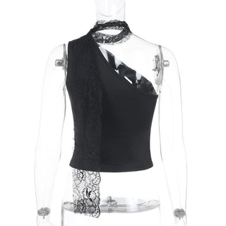 Irregular one shoulder lace solid top