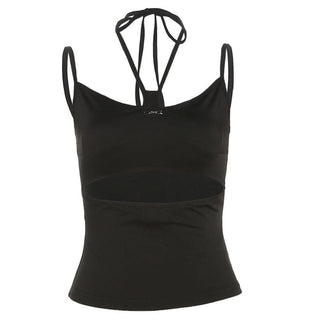 Halter metal tag hollow out cami cut out top