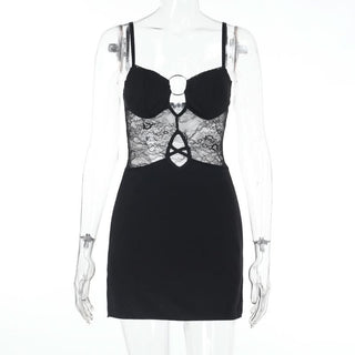 O ring hollow out lace cami cut out mini dress