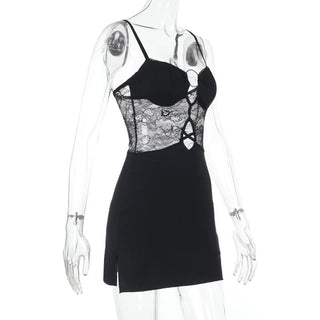 O ring hollow out lace cami cut out mini dress