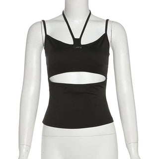 Halter metal tag hollow out cami cut out top