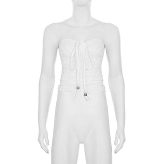 Sweetheart neck drawstring self tie top