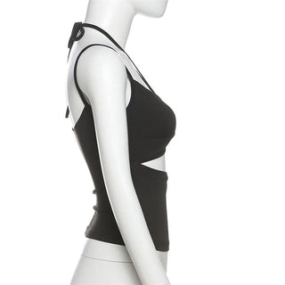 Halter metal tag hollow out cami cut out top
