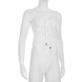 Sweetheart neck drawstring self tie top