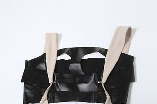 PU leather patchwork hollow out cami cut out maxi dress