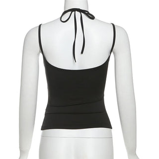 Halter metal tag hollow out cami cut out top