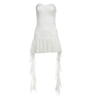 Sweetheart neck mesh ruffle mini dress