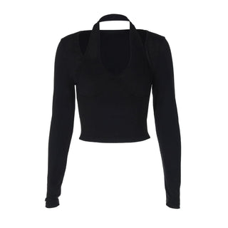 Long sleeve halter solid top