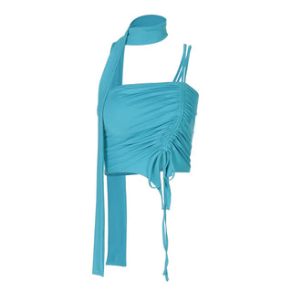 One shoulder ruched drawstring crop top