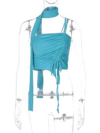 One shoulder ruched drawstring crop top