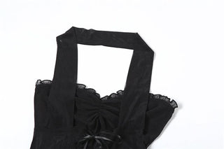 Halter ruffle mesh lace up mini dress