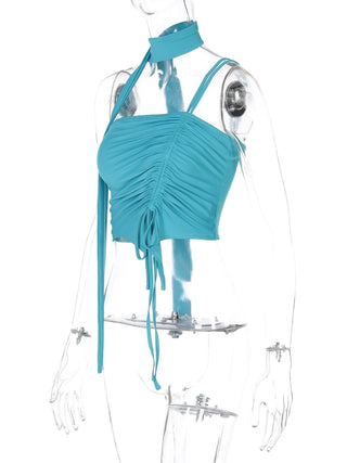 One shoulder ruched drawstring crop top