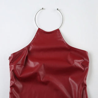 Halter PU leather irregular zip-up top