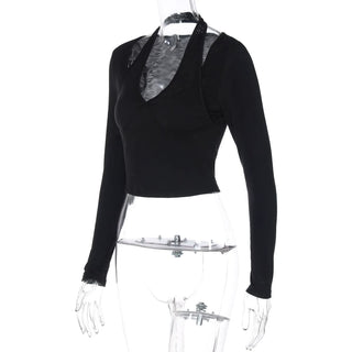 Long sleeve halter solid top