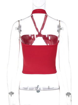 Halter hollow out ruched backless cut out top