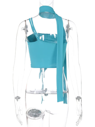 One shoulder ruched drawstring crop top