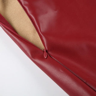 Halter PU leather irregular zip-up top