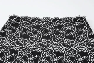 Off shoulder hollow out lace mini skirt set