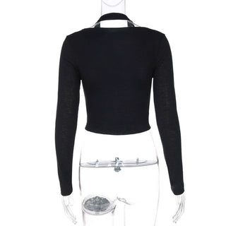 Long sleeve halter solid top