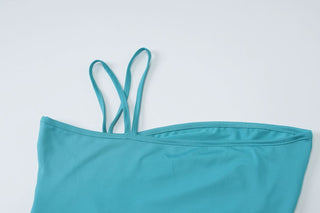 One shoulder ruched drawstring crop top