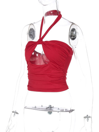 Halter hollow out ruched backless cut out top