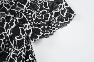 Off shoulder hollow out lace mini skirt set