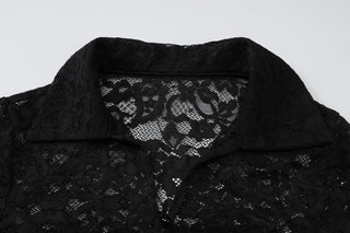 Long sleeve turnover collar lace button top