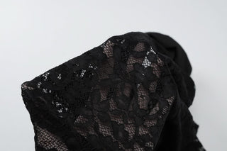 Long sleeve turnover collar lace button top