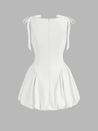 Grad Dresses Cute Summer Dresses Party Dress For Party New Years Holiday Dress Valentine rush outfits special occasion dresses Woven Sculptural Boat Neck Bowknot Bubble Hem Mini Dress For Date