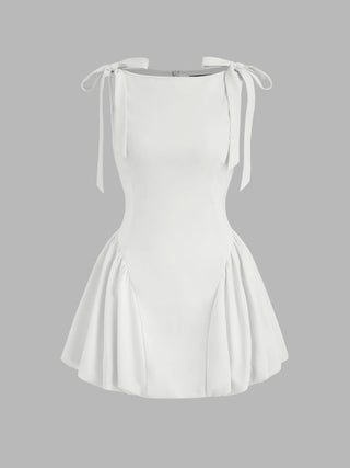Grad Dresses Cute Summer Dresses Party Dress For Party New Years Holiday Dress Valentine rush outfits special occasion dresses Woven Sculptural Boat Neck Bowknot Bubble Hem Mini Dress For Date