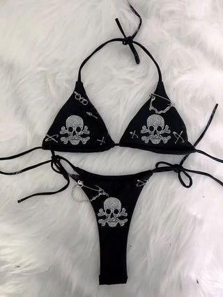 Halter self tie beaded cross applique short pant set