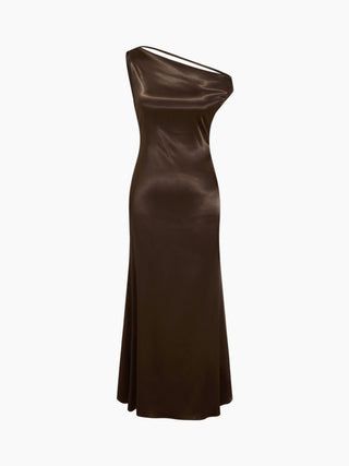Satin Asymmetrical Neck Backless Maxi Dress
