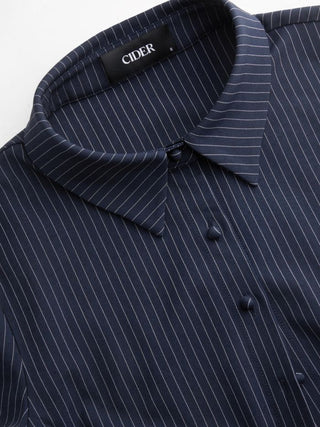 Woven Collar Stripe Short Sleeve Shirt For School