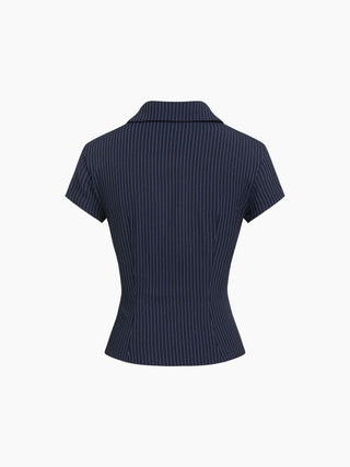 Woven Collar Stripe Short Sleeve Shirt For School
