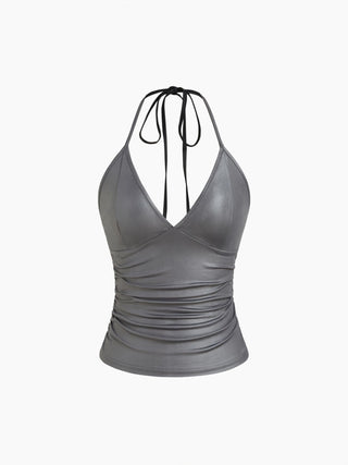 Halter Neckline Ruched Cami Top