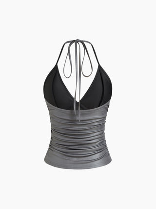 Halter Neckline Ruched Cami Top