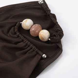 One shoulder irregular ruched beaded solid top