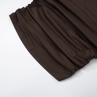 One shoulder irregular ruched beaded solid top